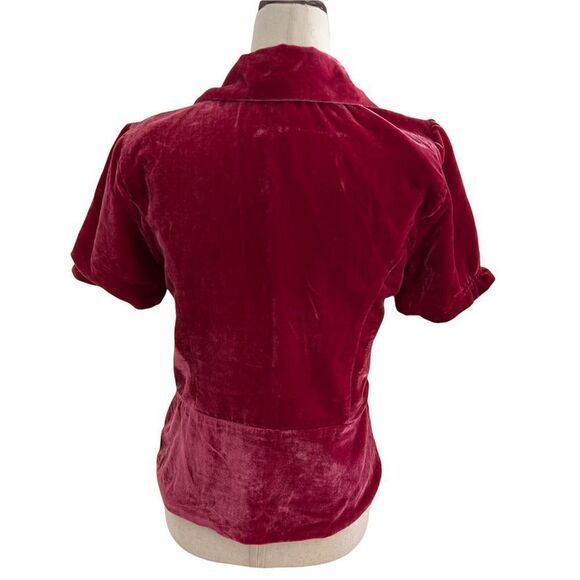 Vintage Old Navy Velvet Short Sleeve Jacket Blouse Cherry Rose Pink Medium - Picture 6 of 9